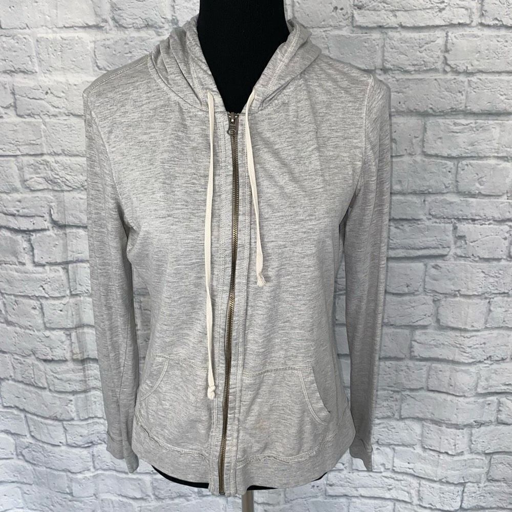 Merona women M full zip lightweight hooded jacket light grey w/front pockets